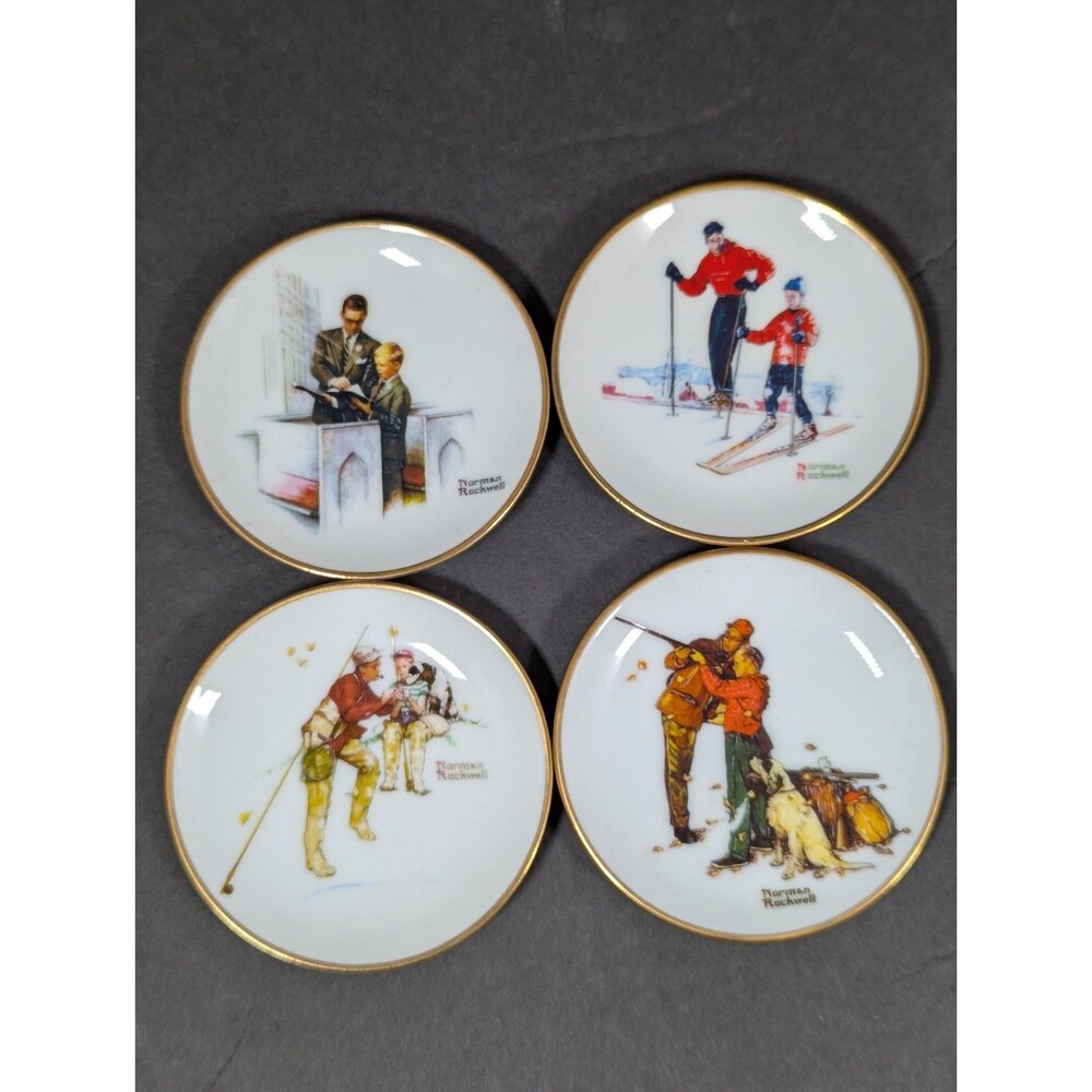 Vtg Set of (4) Gorham Norman Rockwell Four Seasons Series 1961 Mini Plates